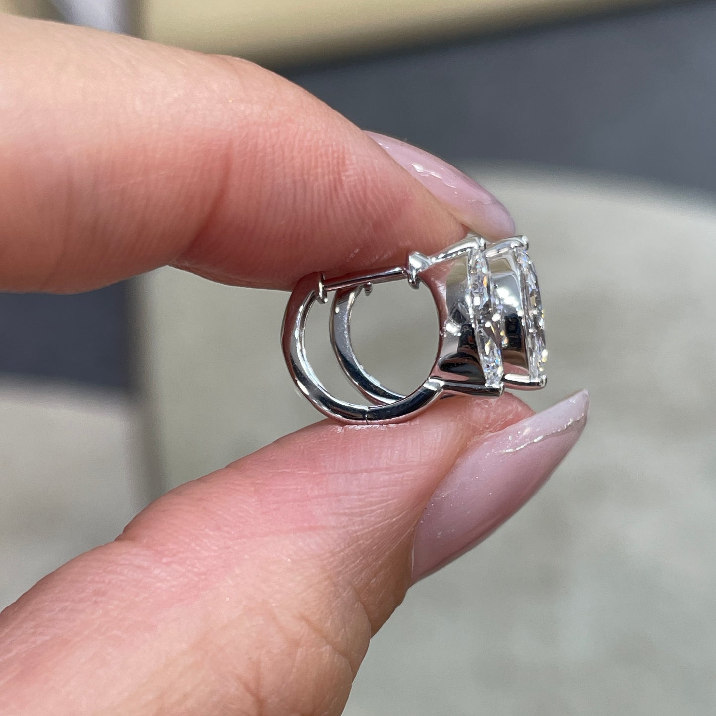 Lab diamond marquise shape 1.4ct 9mm hoop earrings - pair