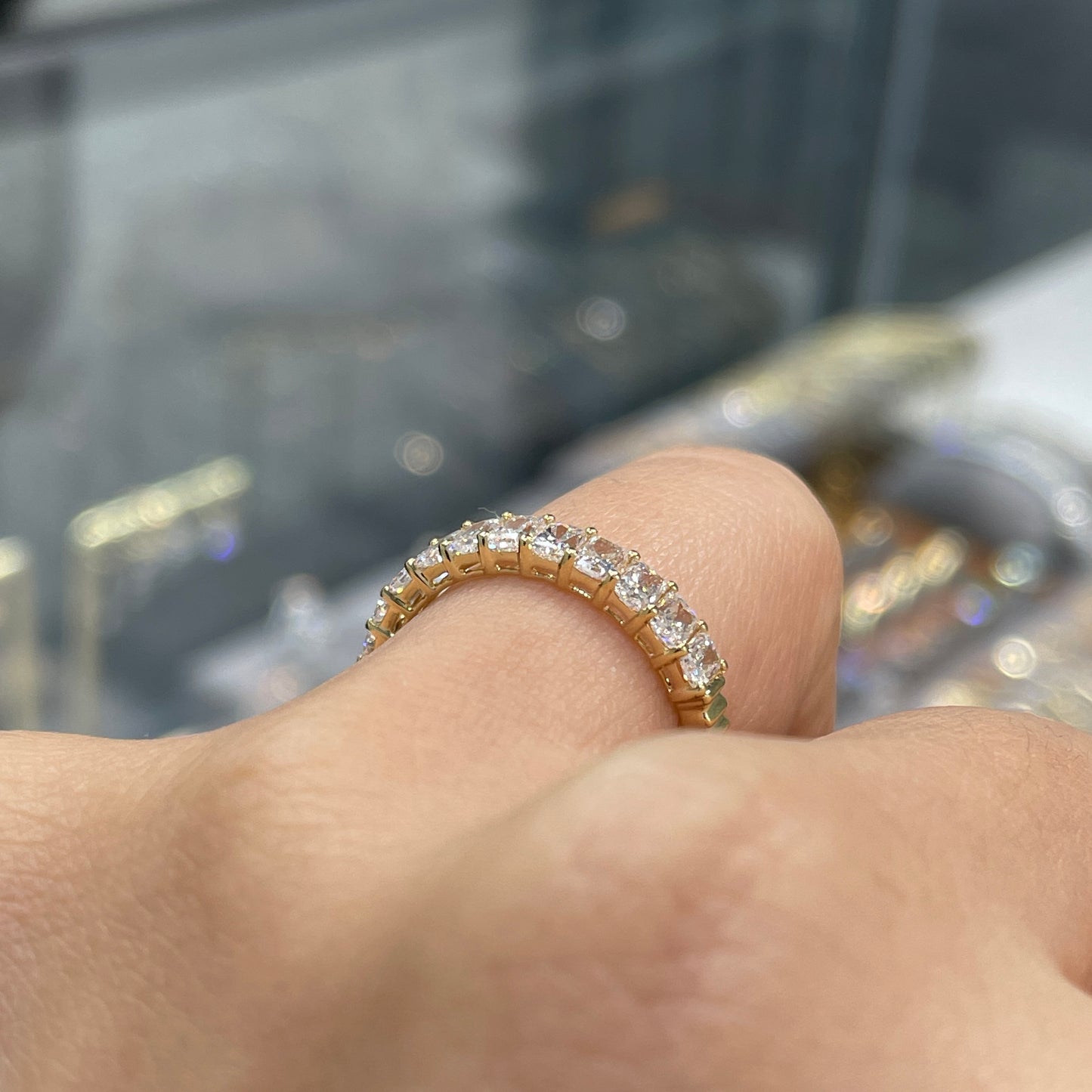 Lab diamond Radiant cut 1.1ct half eternity straight vertical line band ring