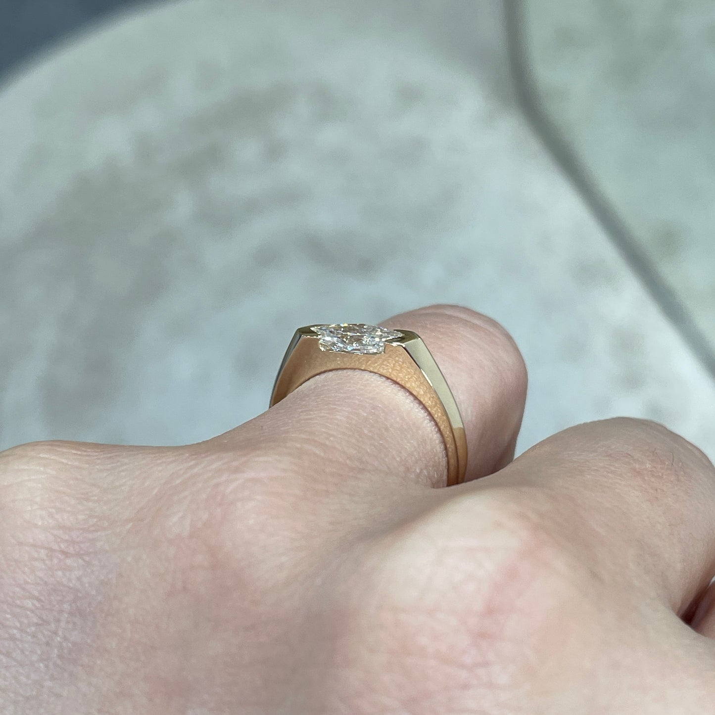 14k Lab diamond marquise 0.8ct east west horizontal ring