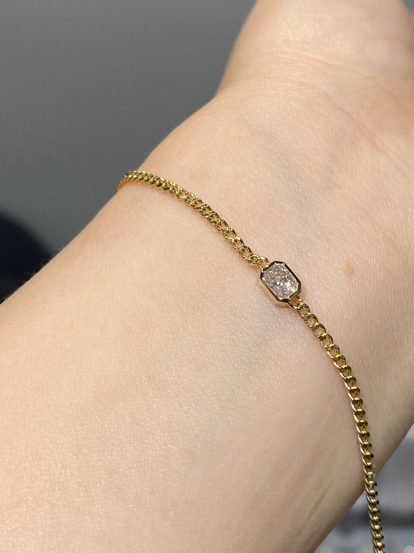 Lab diamond Radiant cut 0.3ct bezel with 1.8mm Cuban bracelet