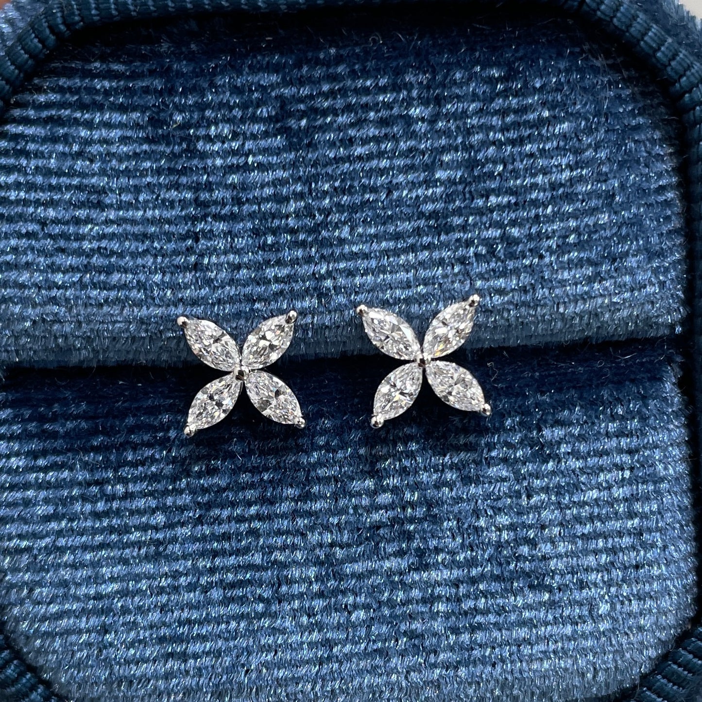 Lab diamond Marquise shape 0.48ct flower stud earrings-pair