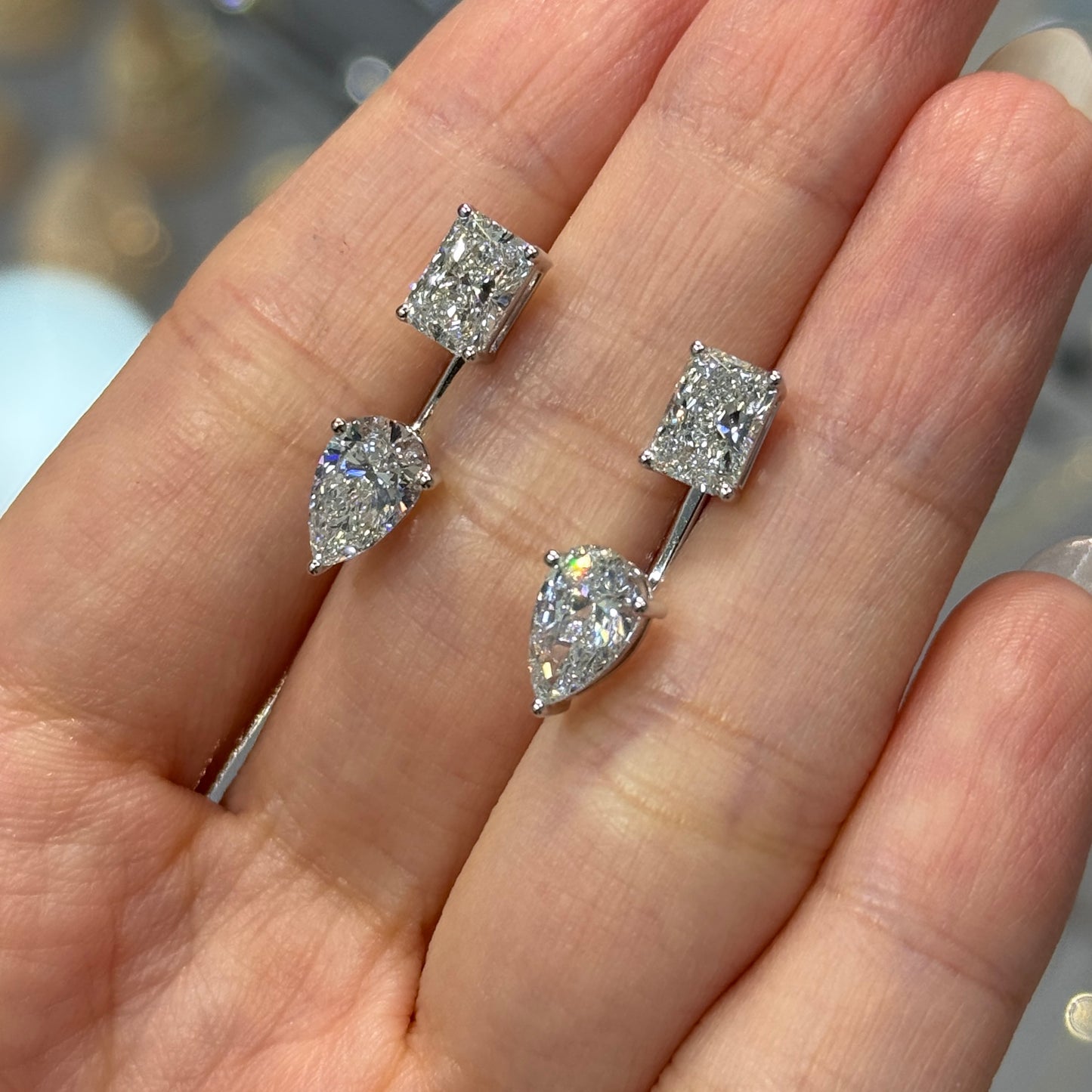 Lab diamond Radiant cut with Pear shape L jacket 4ct earrings- pair