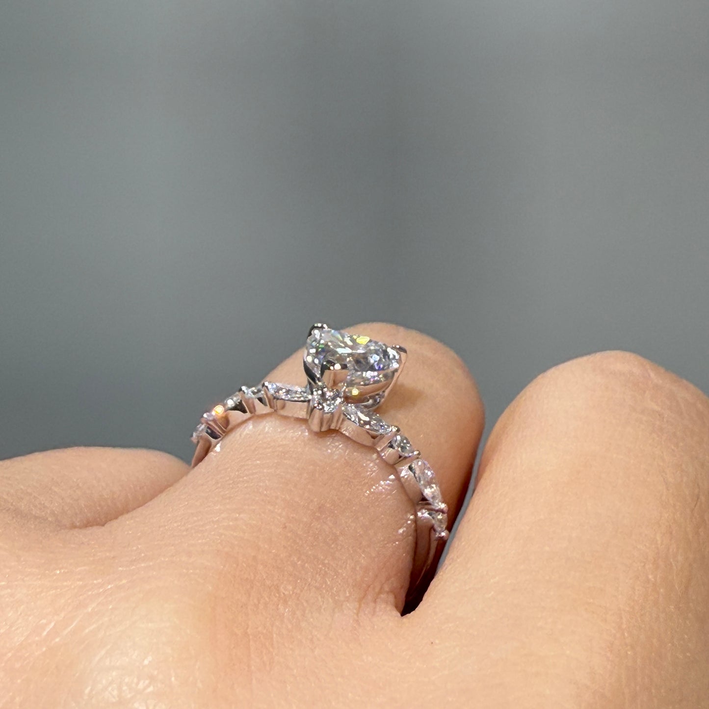 IGI Lab diamond heart 1ct marquise round mix v shape pave ring