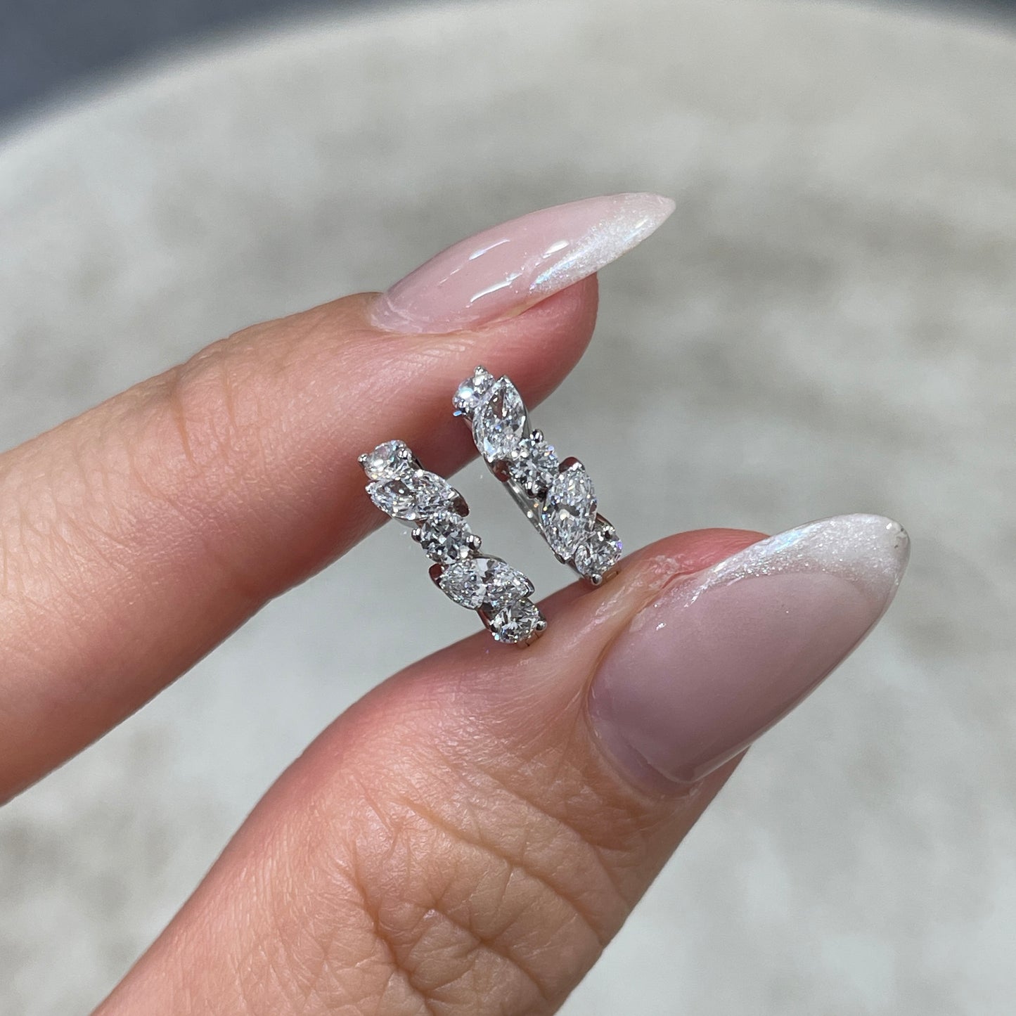 9k Lab diamond marquise and round 0.75ct mix irregular 10mm hoop earrings - pair￼