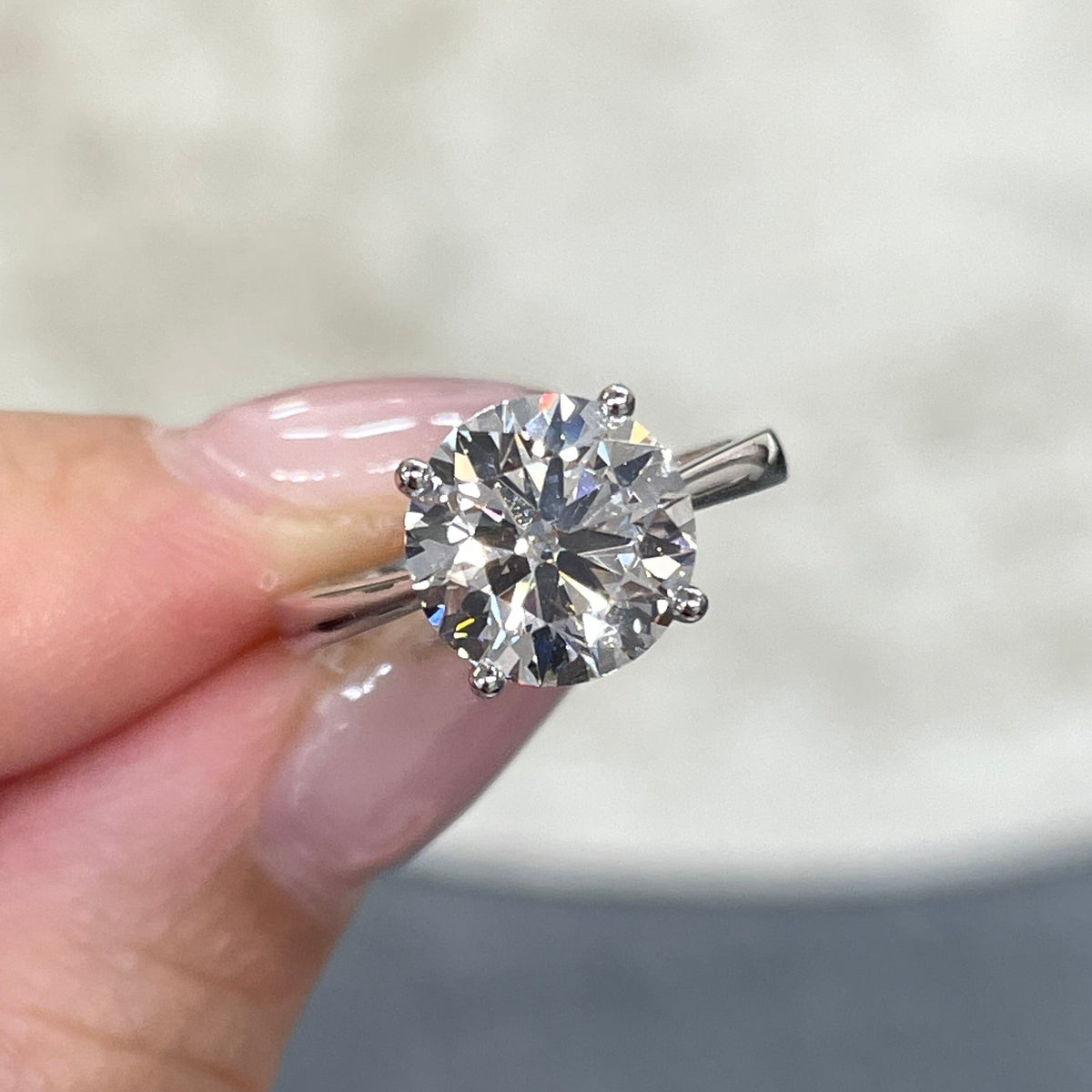 Lab diamond round 3ct classic four-prong solitaire ring