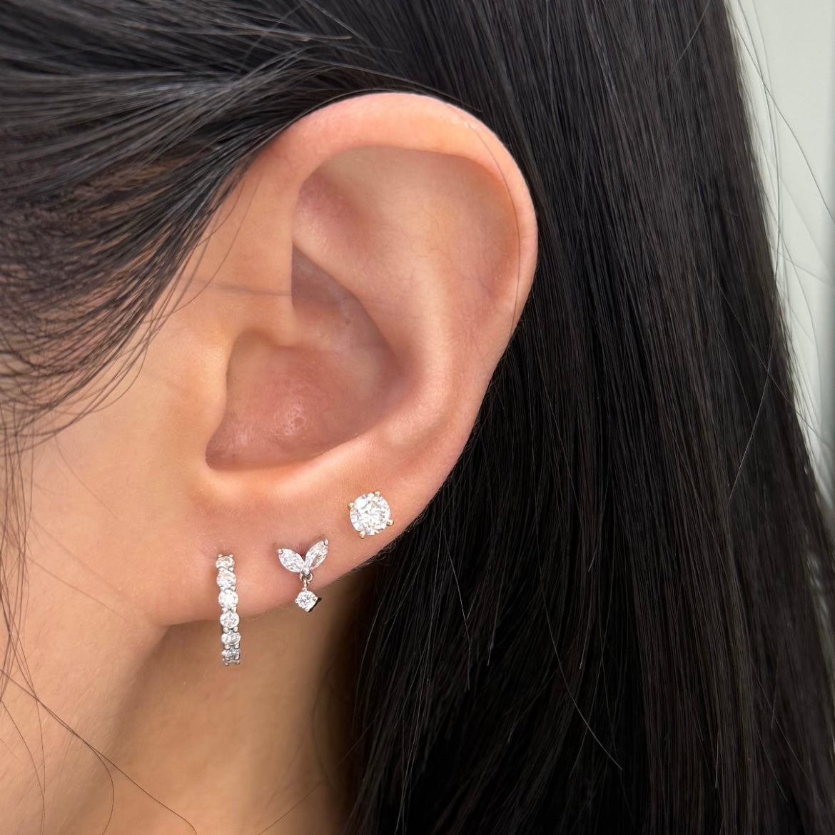 Lab diamond Dolphin tail drop stud earring-each
