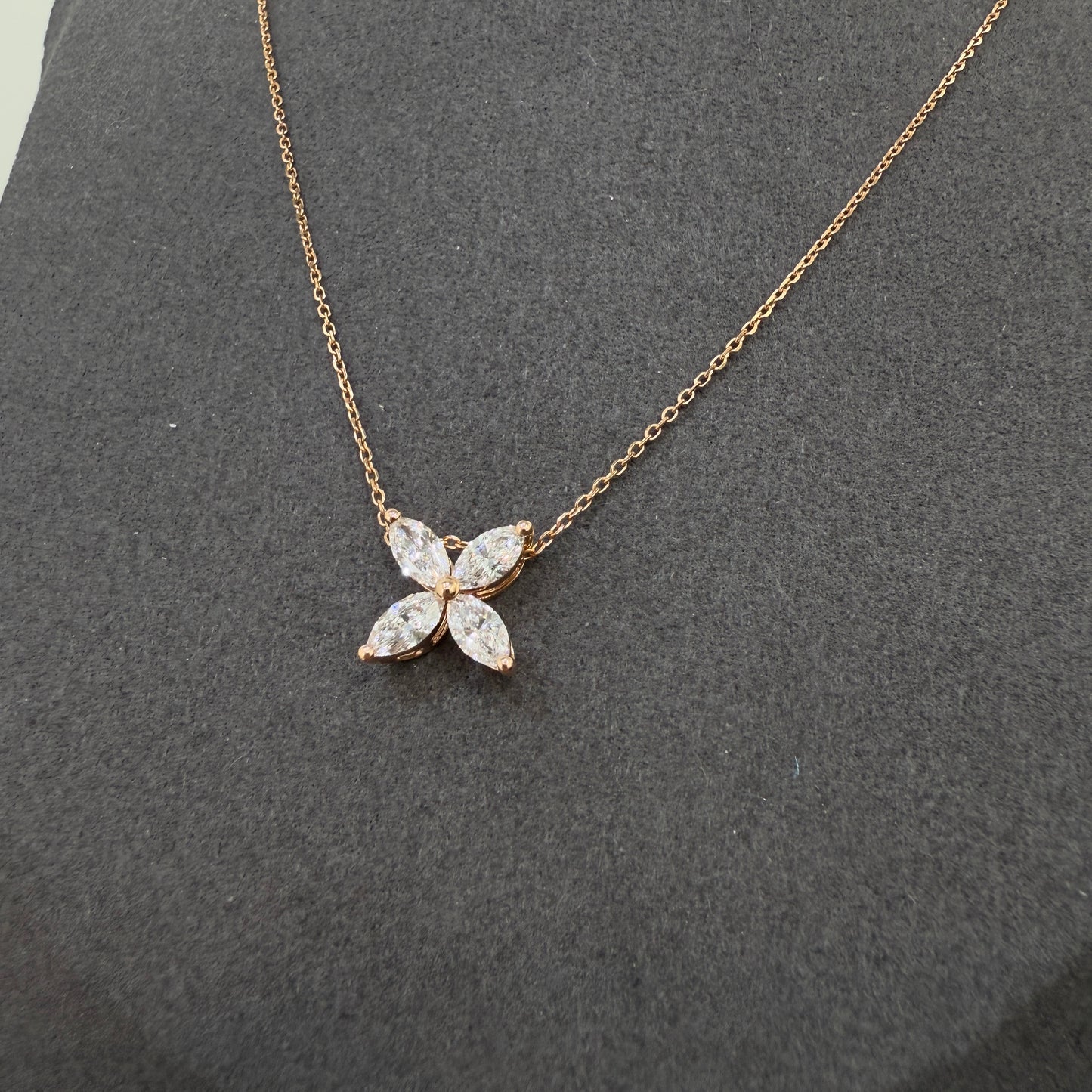 Lab diamond marquise 1ct flower two way pendant with necklace