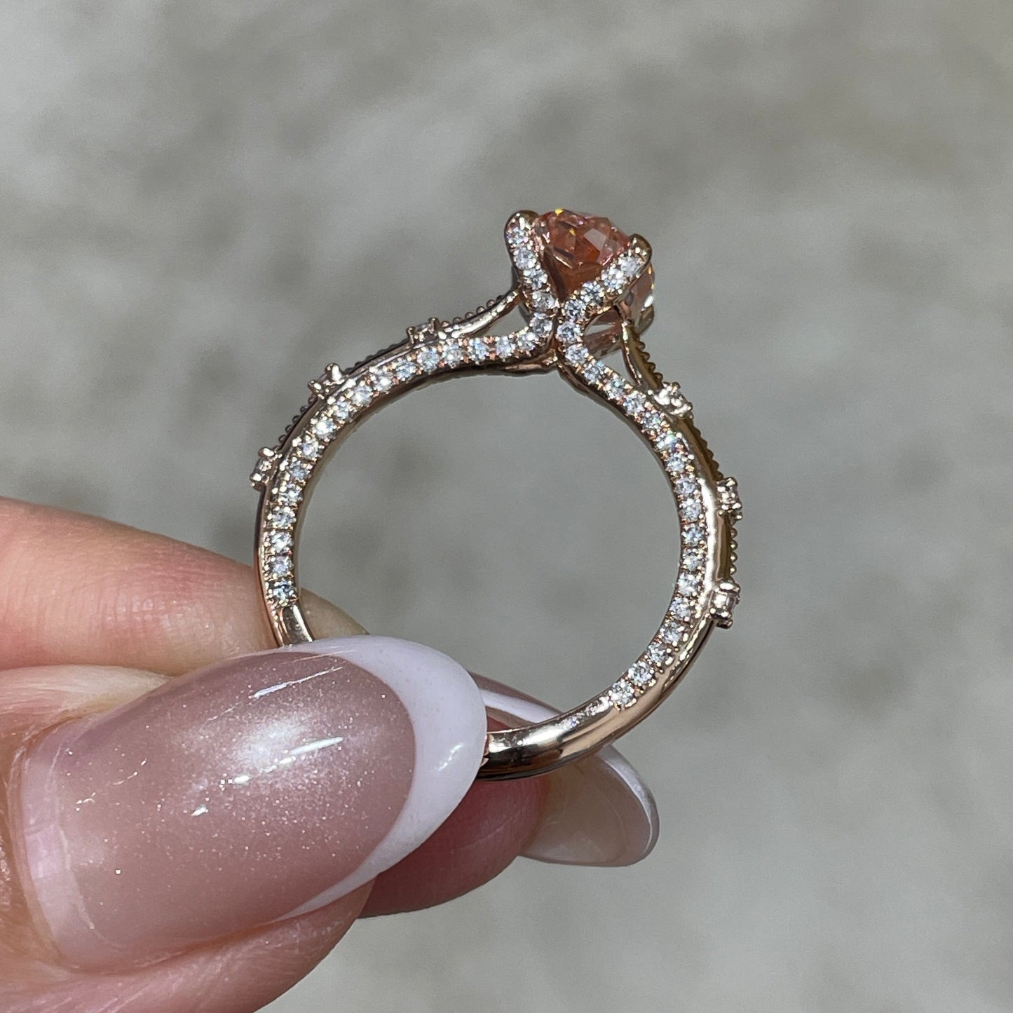 IGI Lab pink diamond oval shape 2ct milgrain under paved ring