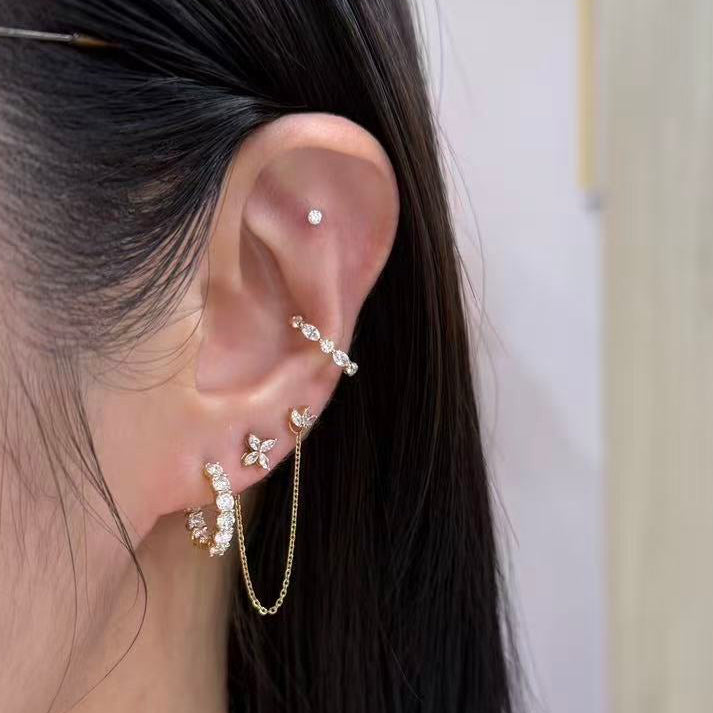 Lab diamond marquise shape and round 0.3ct mix 10mm ear cuff - each