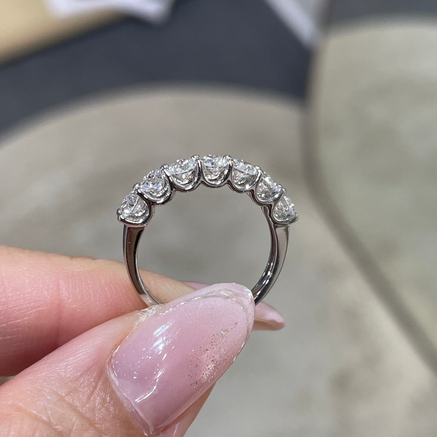 Lab diamond round 1ct u-prong half eternity ring