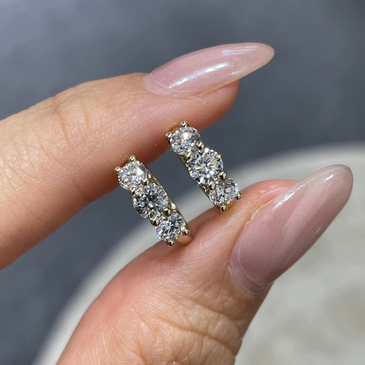 9k Lab Diamond round trio 1ct 10mm hoop earrings-pair