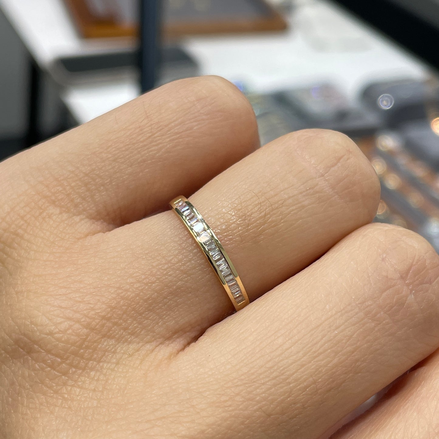 Lab Diamond baguette 0.1ct channel set half eternity ring