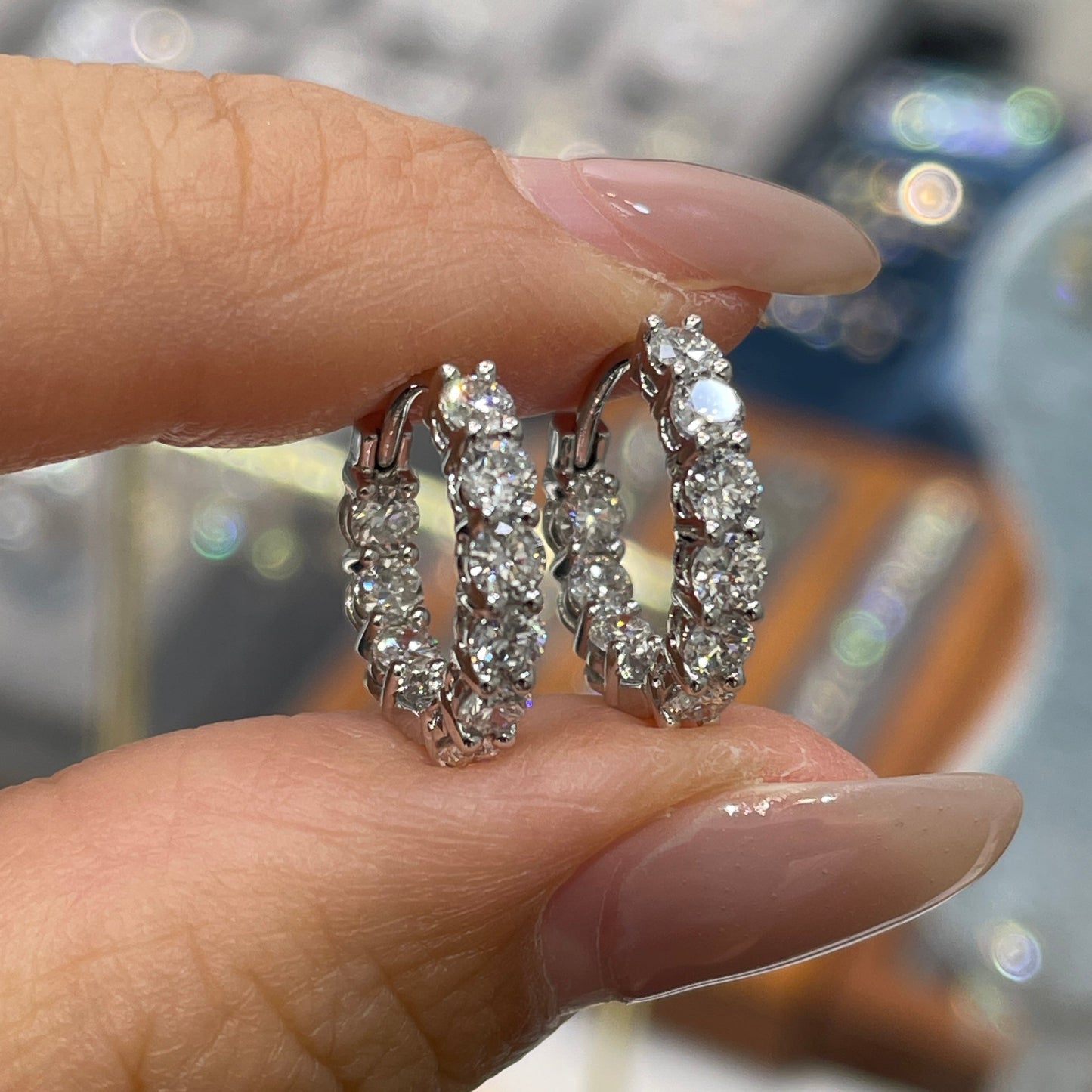 Lab diamond round 1.3ct double side diamond 10mm huggie hoop earrings -pair