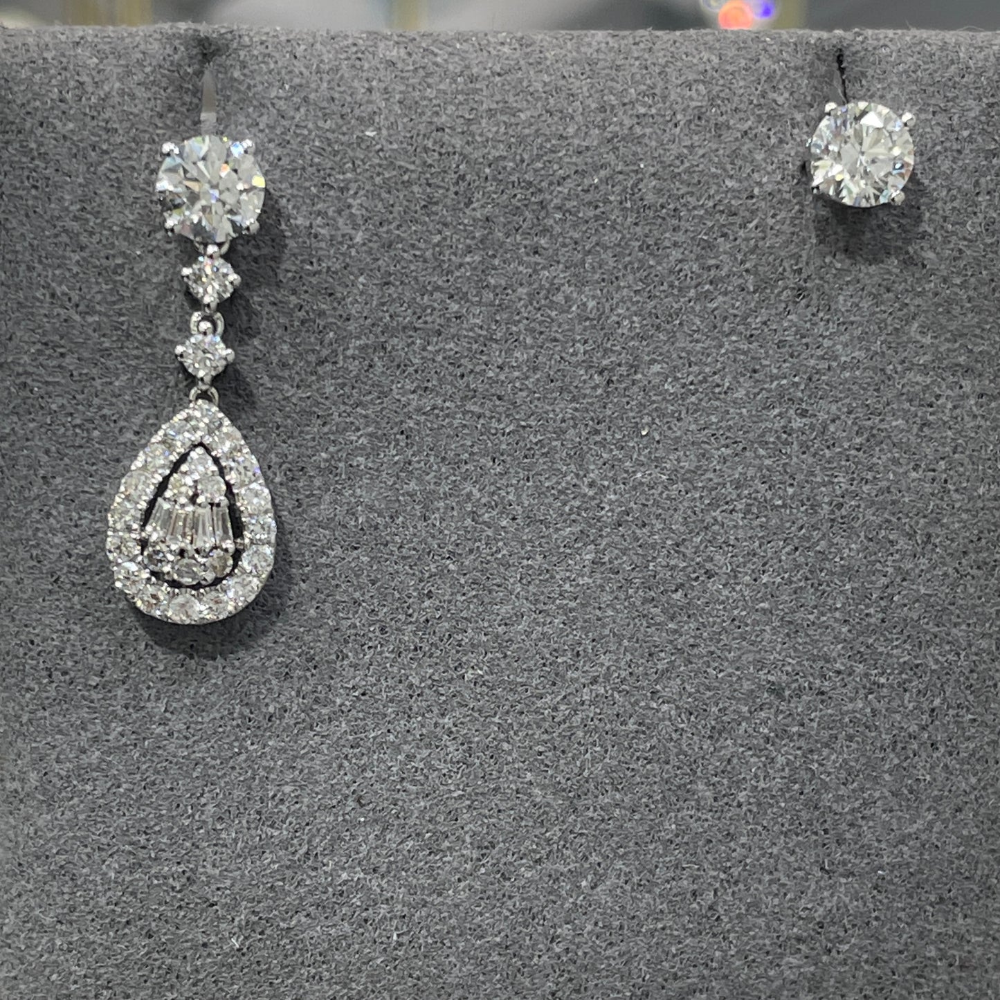 Lab diamond round and pear removable drop earrings-pair