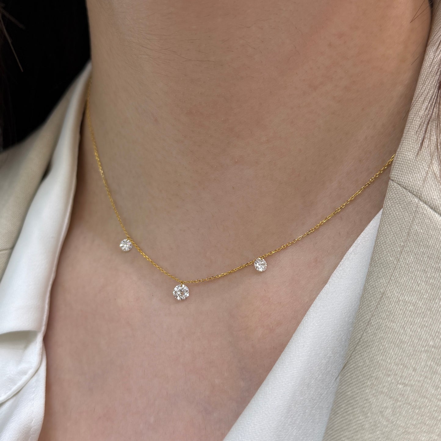 Lab diamond round 0.75ct trio floating necklace