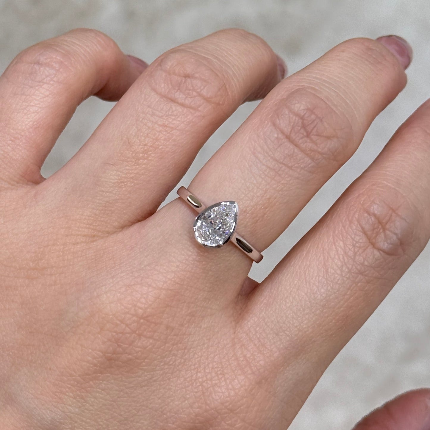 Lab diamond Pear 1ct bezel ring