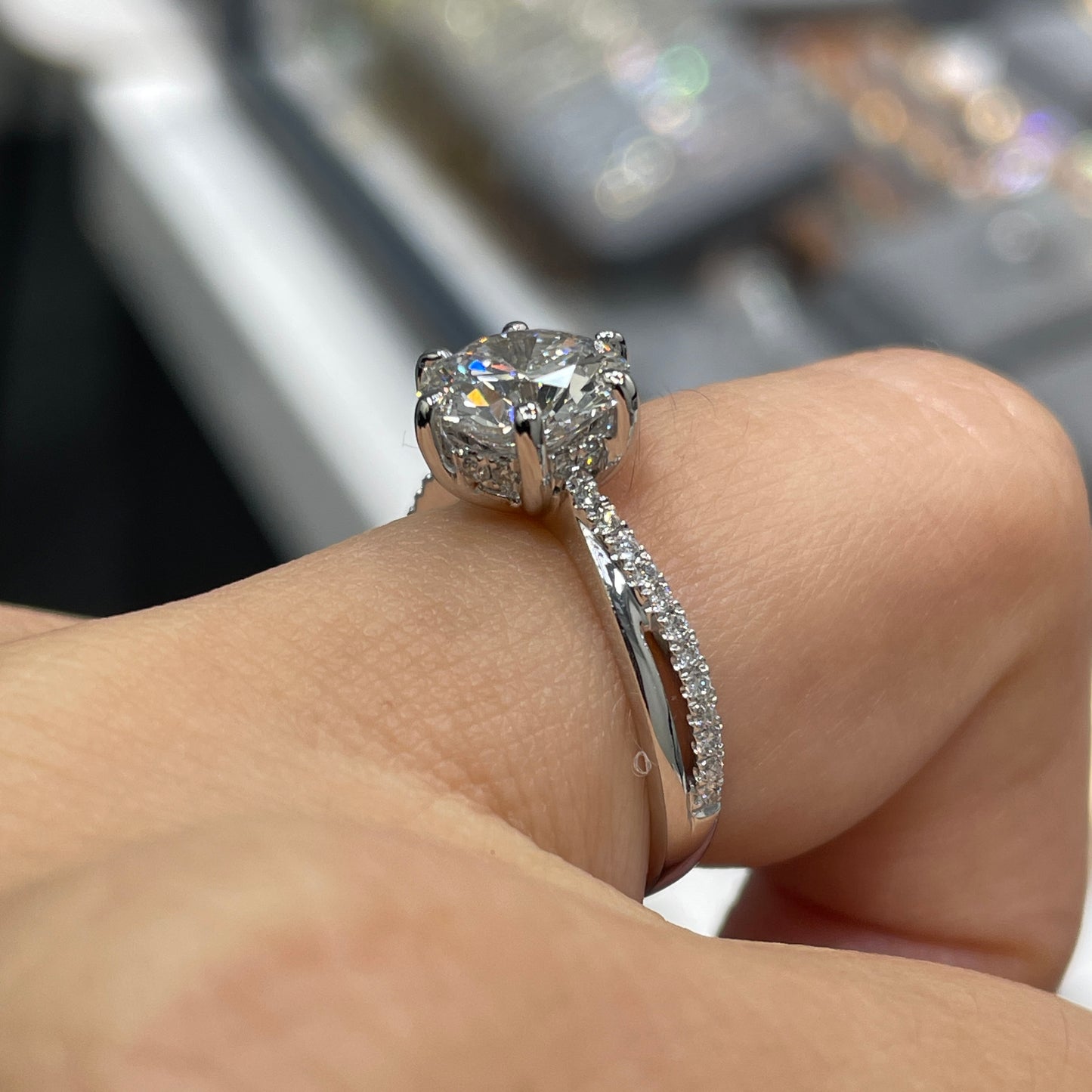 IGI Lab diamond round 2ct six-prong underhalo criss cross pave ring