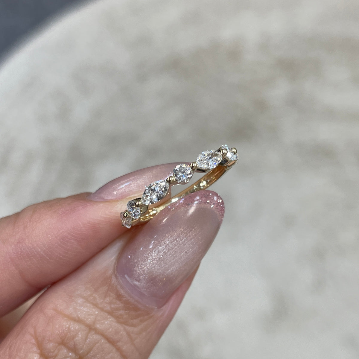 9k Lab diamond marquise round mix 0.6ct half eternity ring