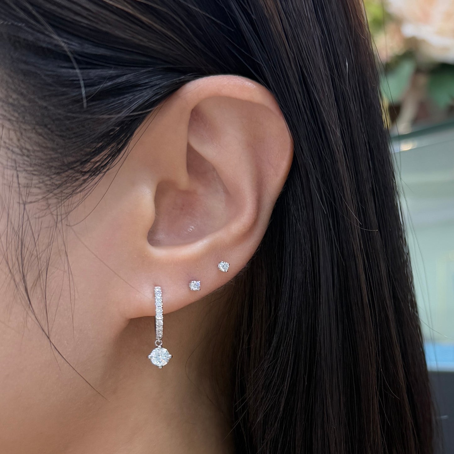 Lab diamond round 0.95ct 10mm huggie hoop earring-pair