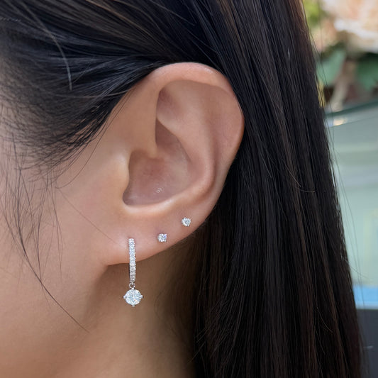 Lab diamond round 0.95ct 10mm huggie hoop earring-pair