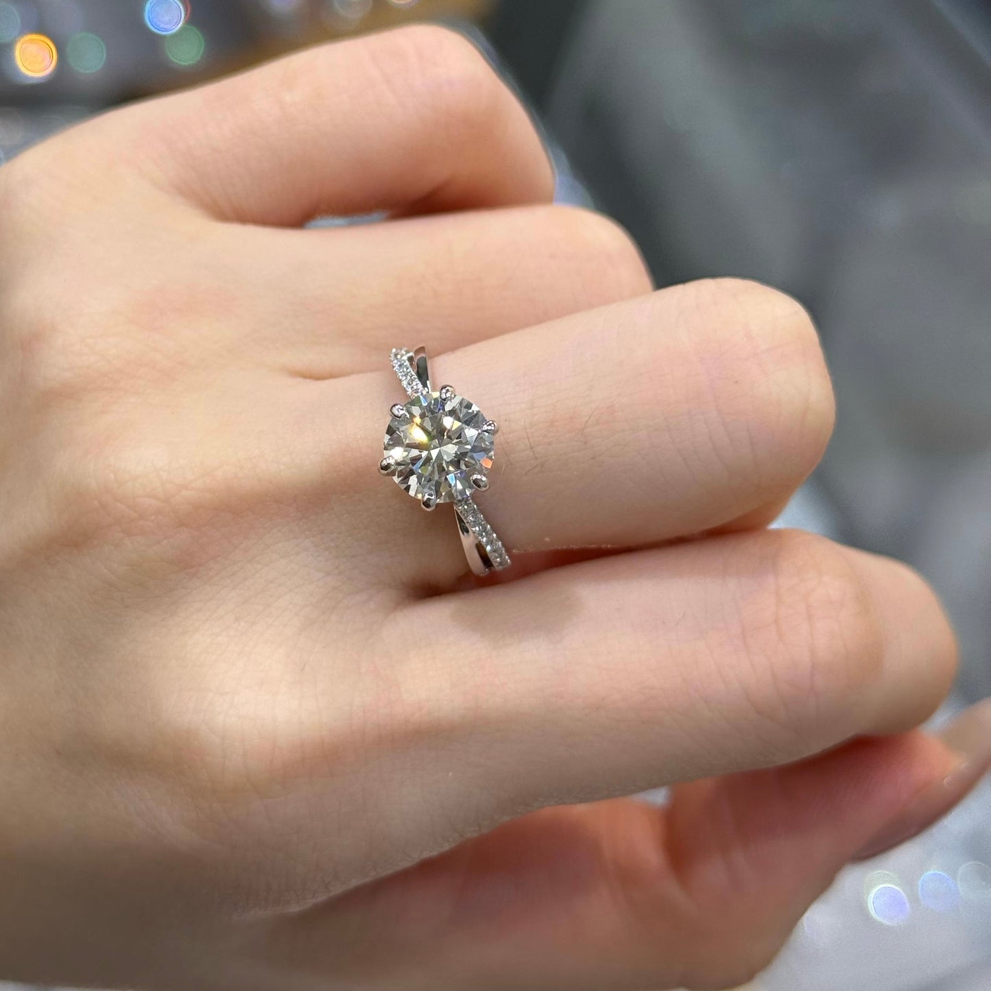 IGI Lab diamond round 2ct six-prong underhalo criss cross pave ring