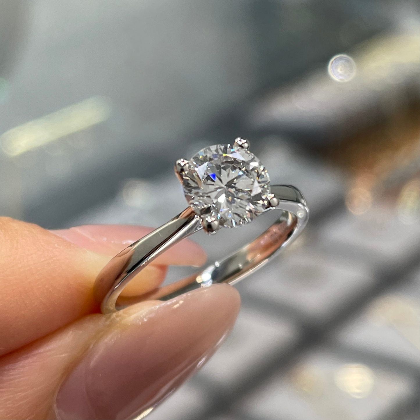 Lab diamond round 1.1ct classic four-prong solitaire ring