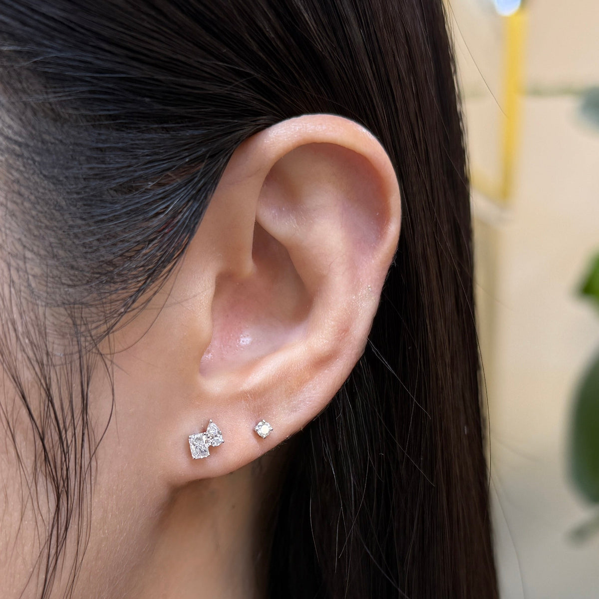 Lab diamond radiant cut and pear 0.6ct toi et moi stud earrings-pair