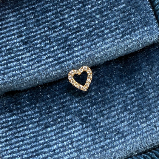 Lab diamond open heart stud earring-each