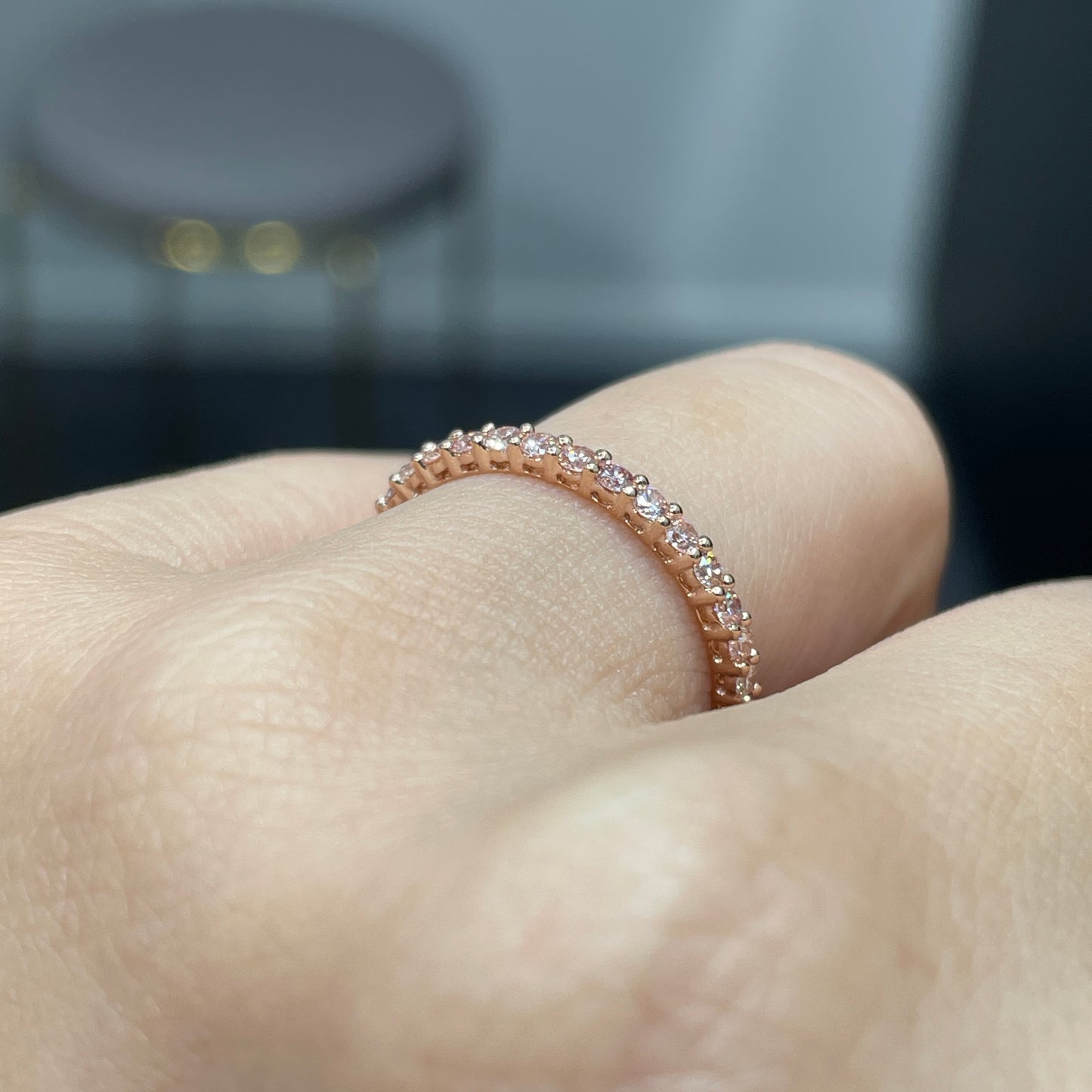 Lab pink diamond round 0.3ct half eternity ring