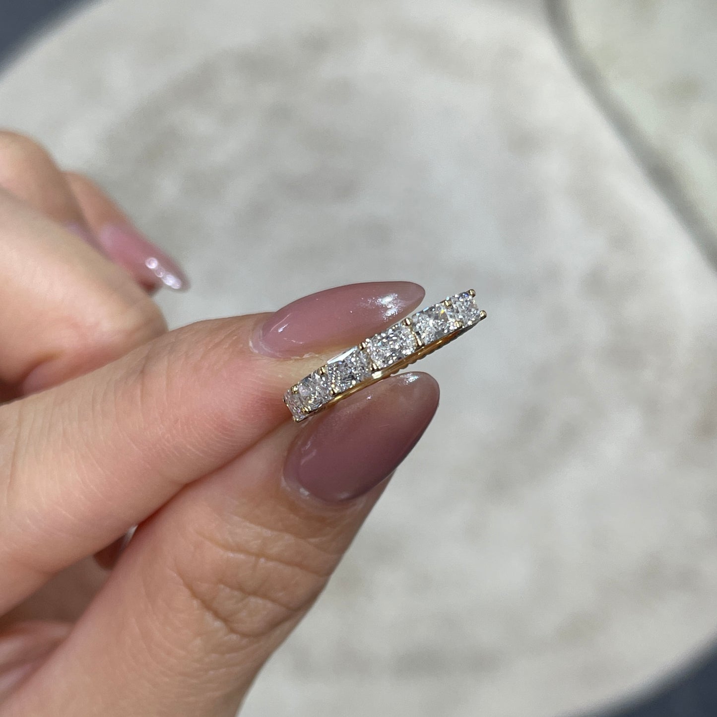 Lab diamond Radiant cut 0.9ct horizontal half eternity straight vertical line band pinky ring