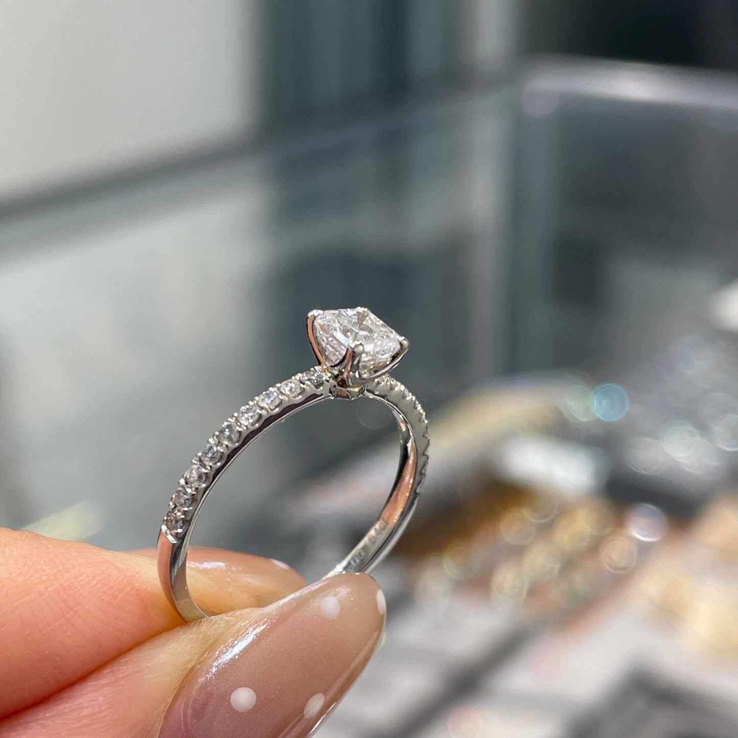 Lab diamond Asscher cut 0.5ct four-prong pave ring