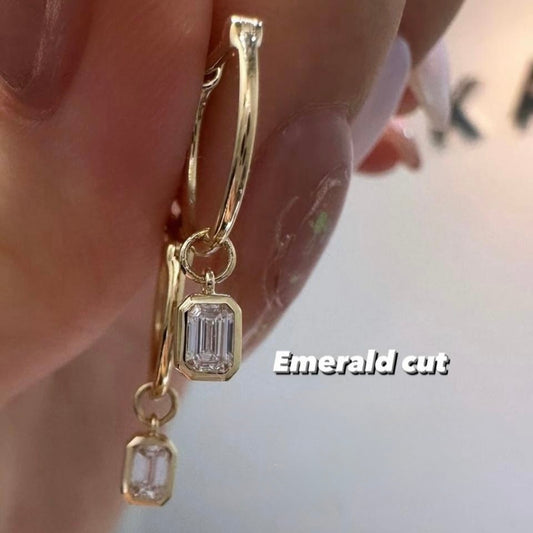 Lab diamond Emerald cut 0.2ct bezel swing 10mm hoop earrings-pair