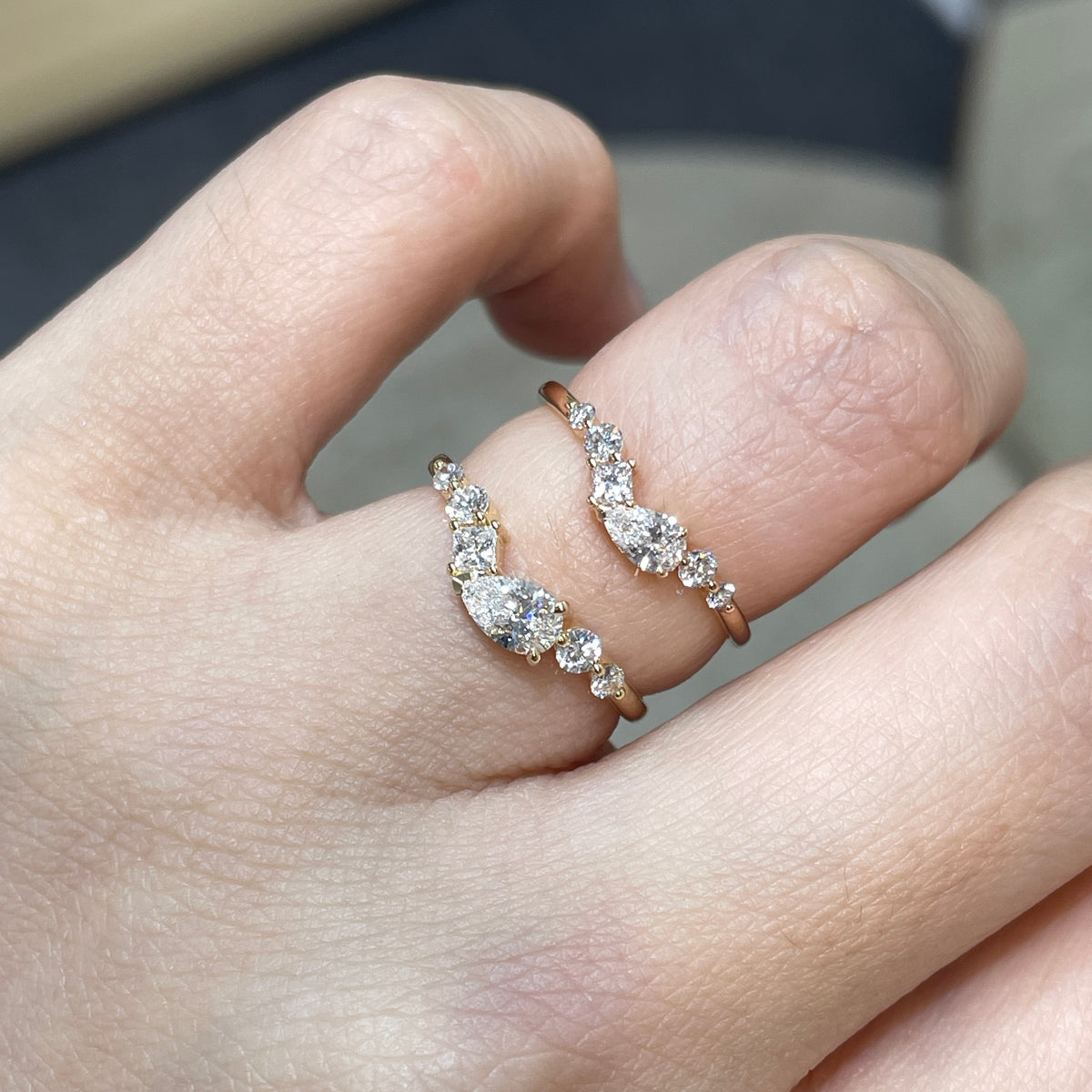 Lab diamond pear with multi shapes 0.5ct half eternity ring