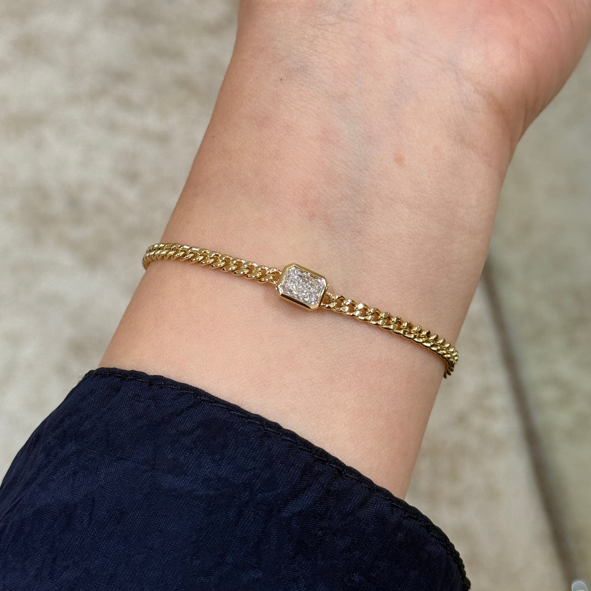 Lab diamond Radiant cut 1ct bezel 3.1mm Cuban bracelet