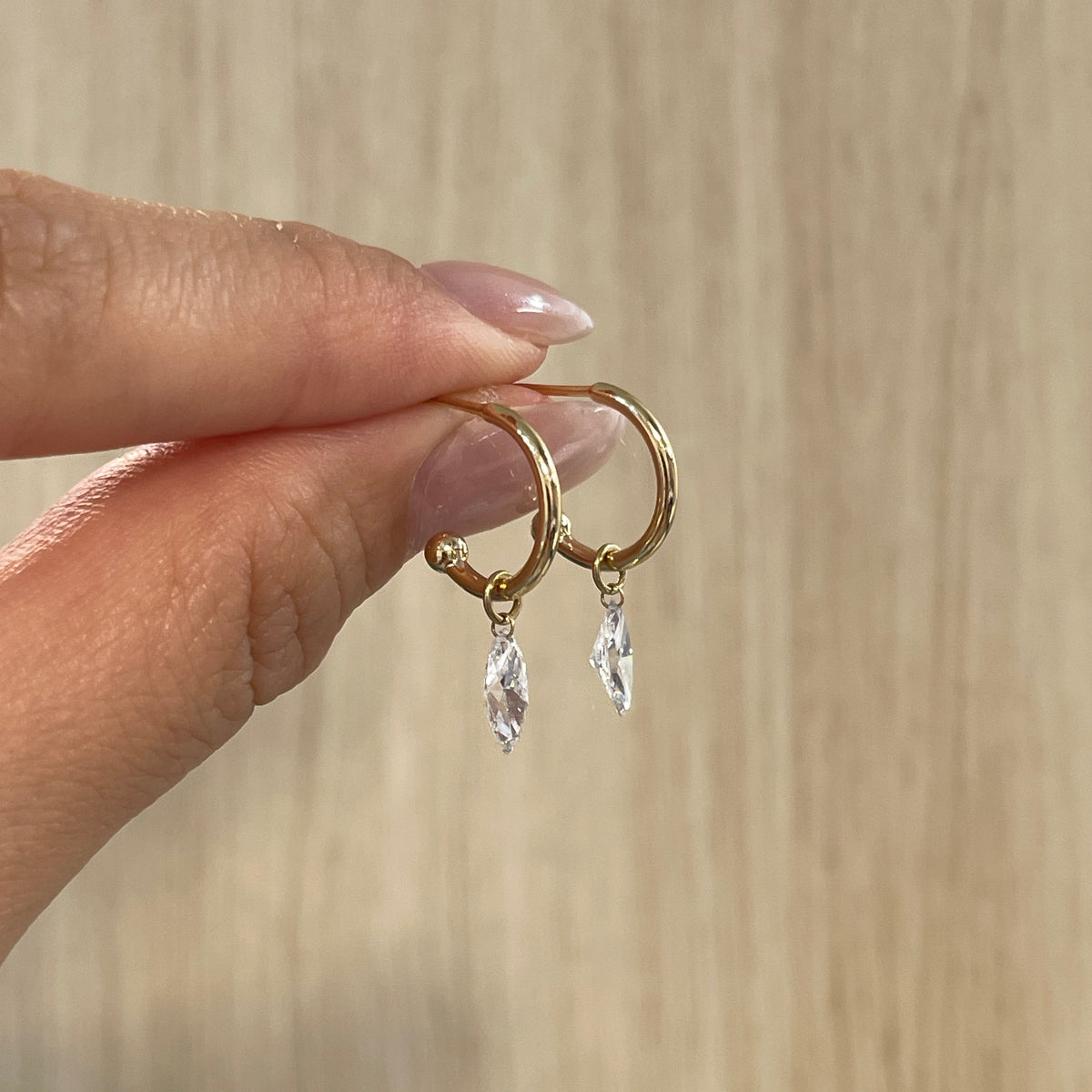 Lab diamond marquise shape 1ct floating 10mm hlaf hoop stud earrings-pair