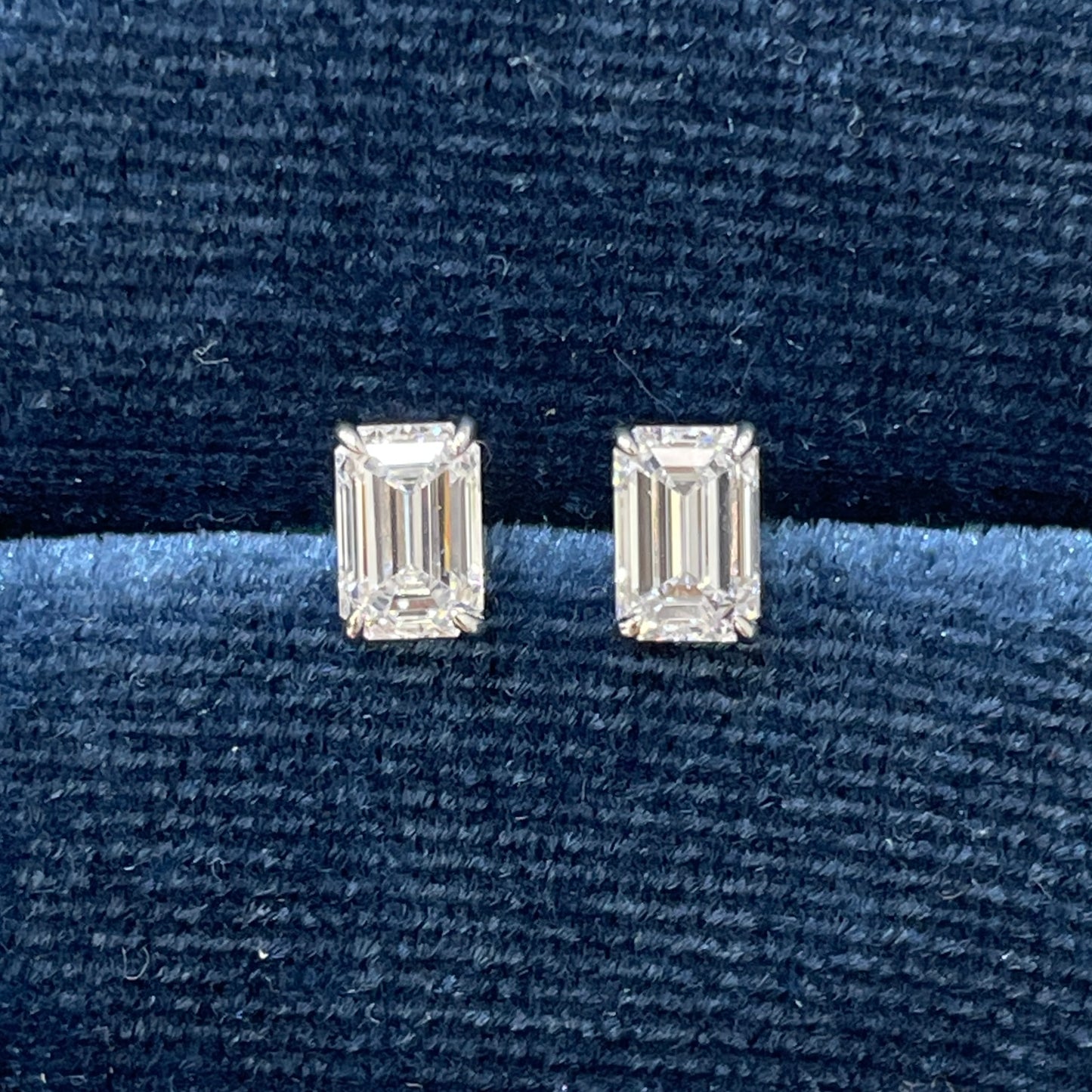 Lab diamond emerald cut 1.4ct four-prong stud earrings-pair