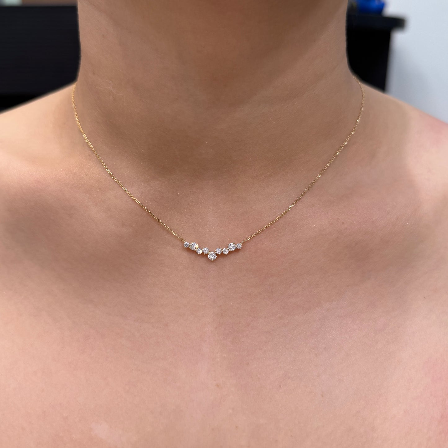 Lab diamond round 0.45ct v shape bar necklace
