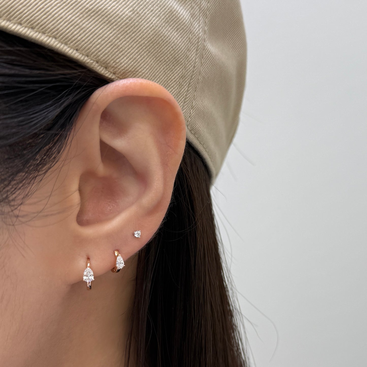 Lab diamond Pear shape 0.15ct 8mm hoop earring - each