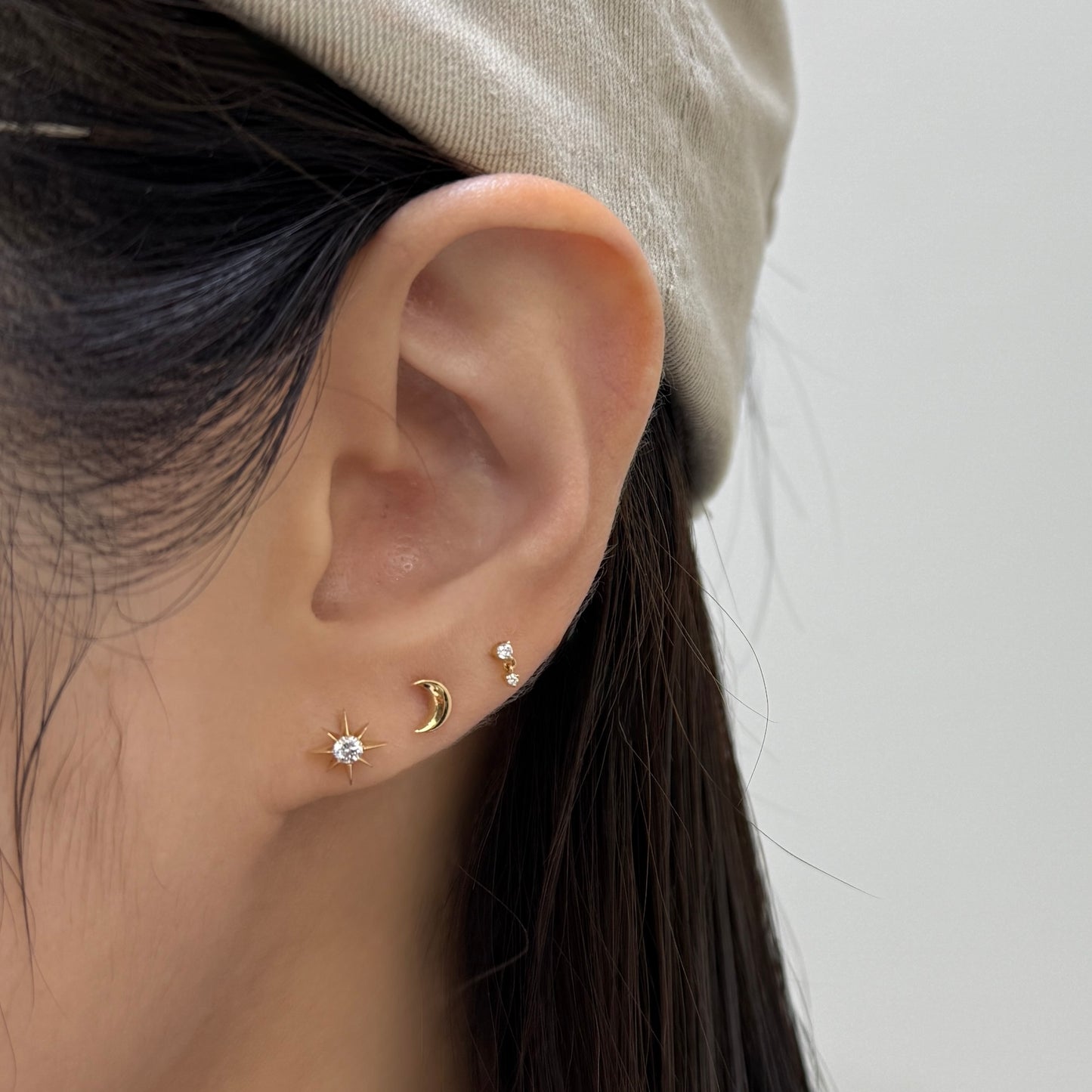 Lab diamond Sun & Moon stud earrings-pair