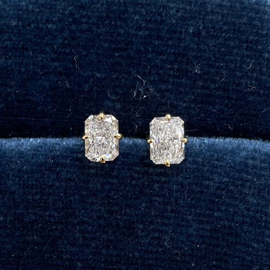 Lab diamond Radiant cut 1ct compass stud earrings-pair