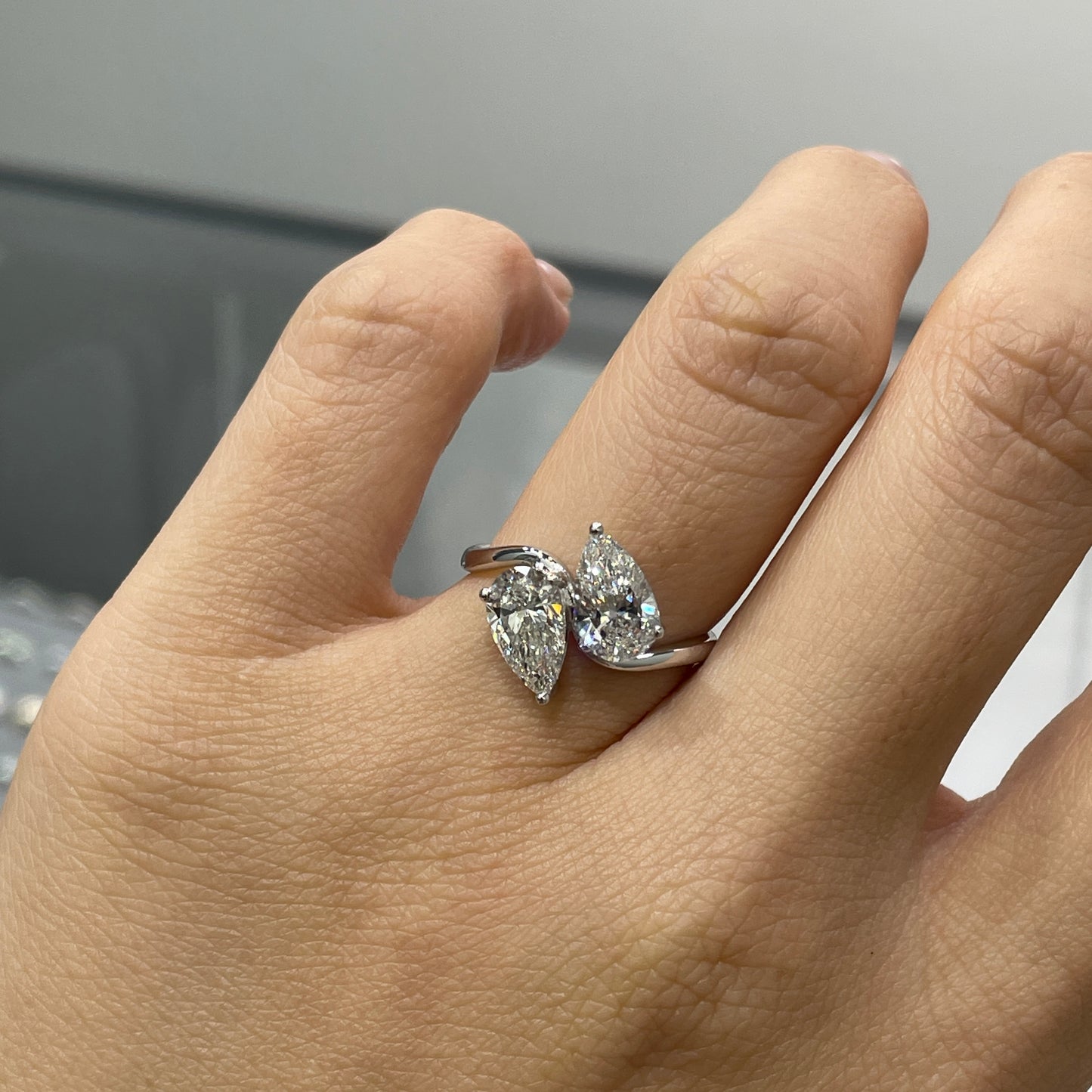Lab diamond pear shape 2ct duo wavy ring