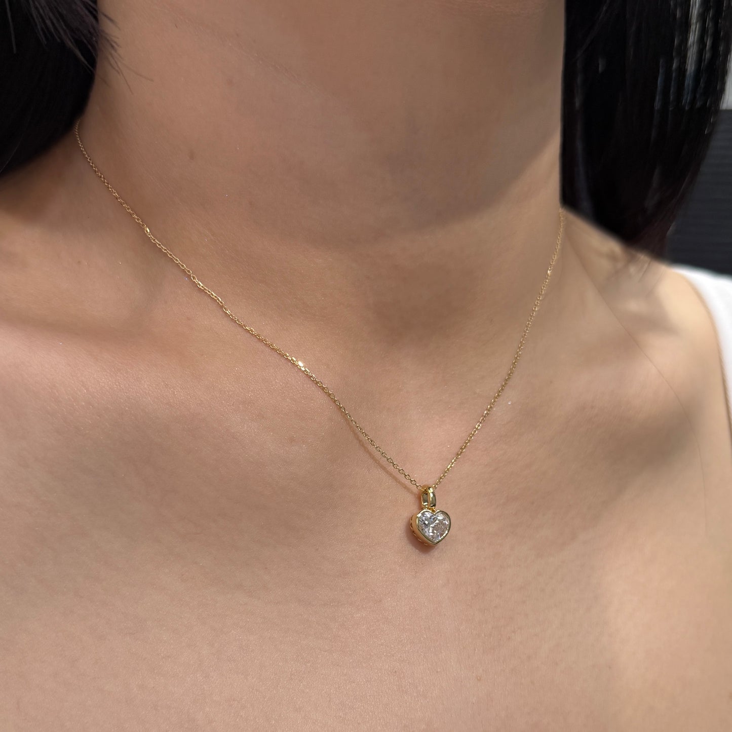 Lab diamond heart shape 1ct bezel open clip pendant