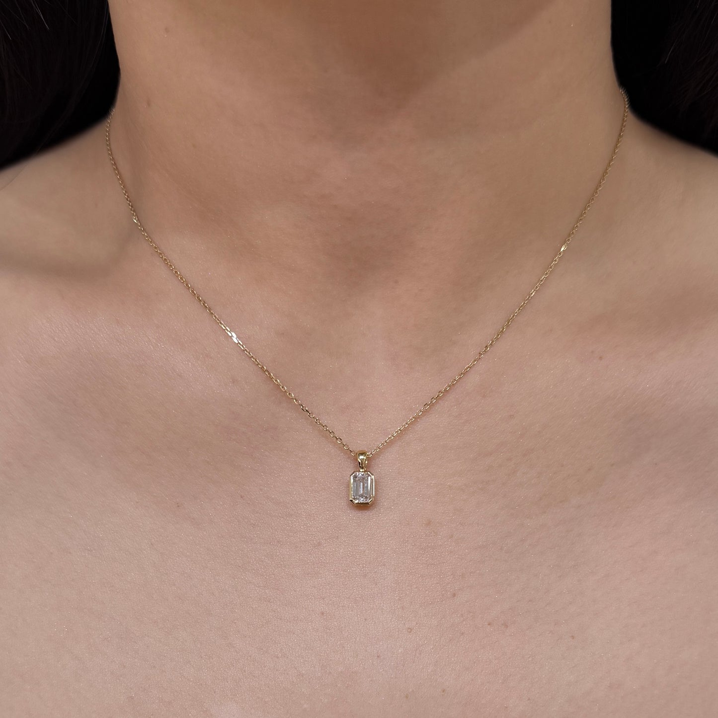 Lab diamond Emerald cut 0.7ct bezel open clip pendant