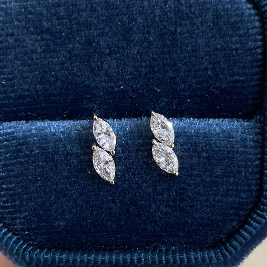9k Lab diamond marquise 0.6ct duo stud earrings - pair