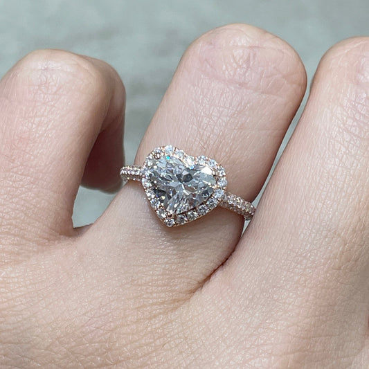 IGI lab diamond heart shape 1.8ct halo three-row pave ring