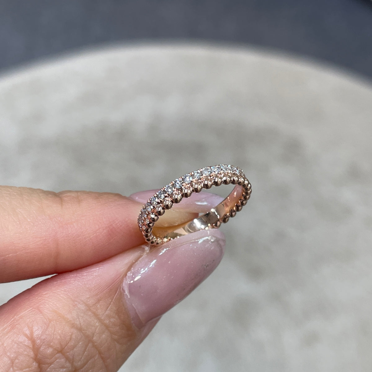 9k Lab diamond round 0.3ct milgrain dewdrop full eternity pinky ring