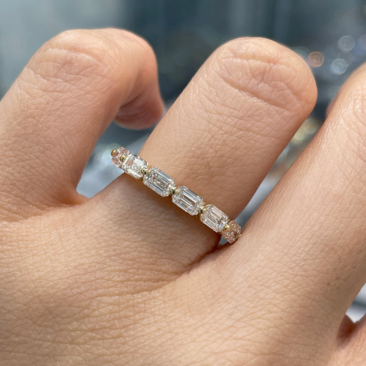 Lab diamond emerald cut 1.2ct horizontal half eternity ring