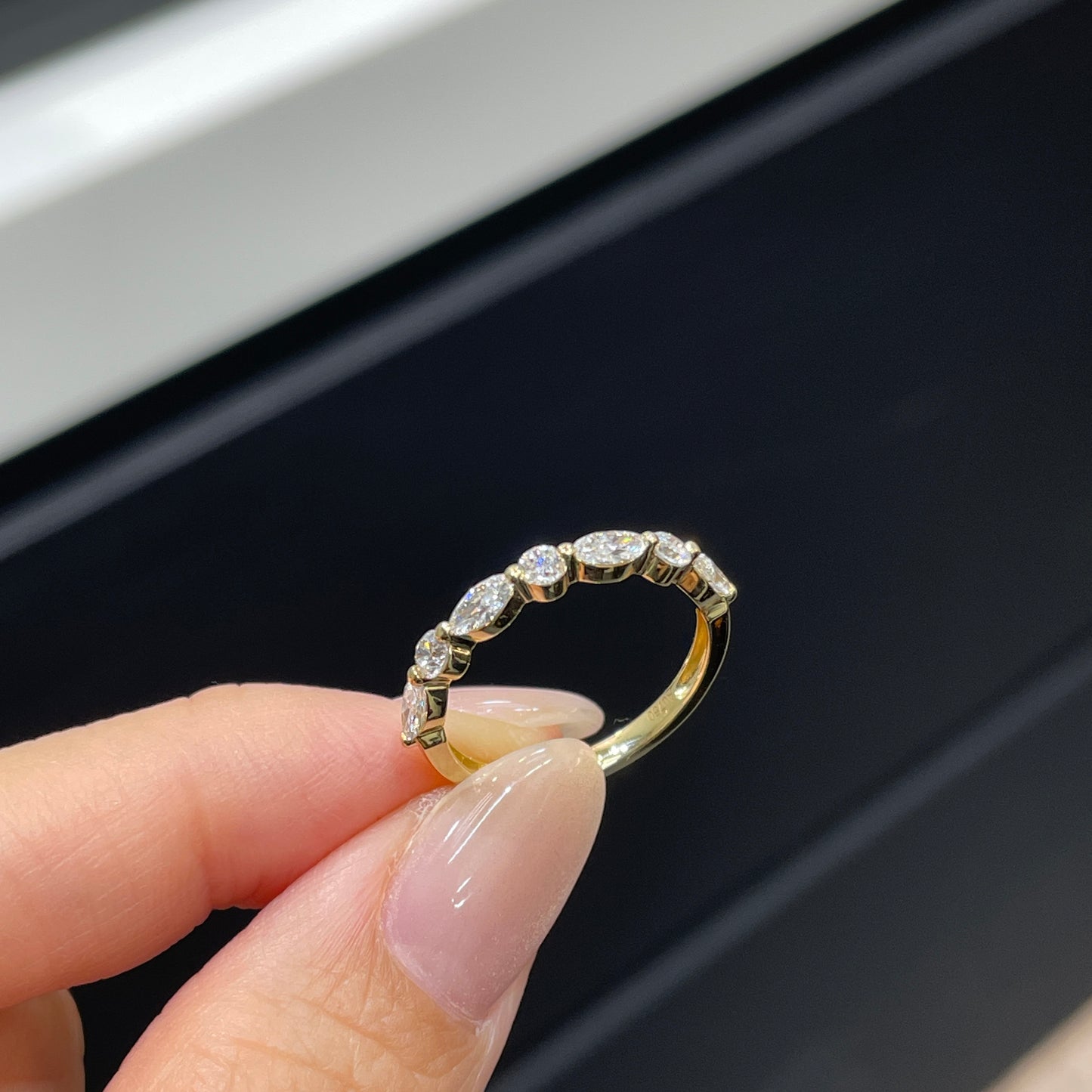 Lab diamond marquise round mix 0.6ct half eternity ring