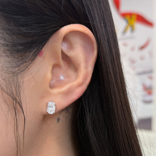 Lab diamond oval shape 2cr four-prong stud earrings - pair