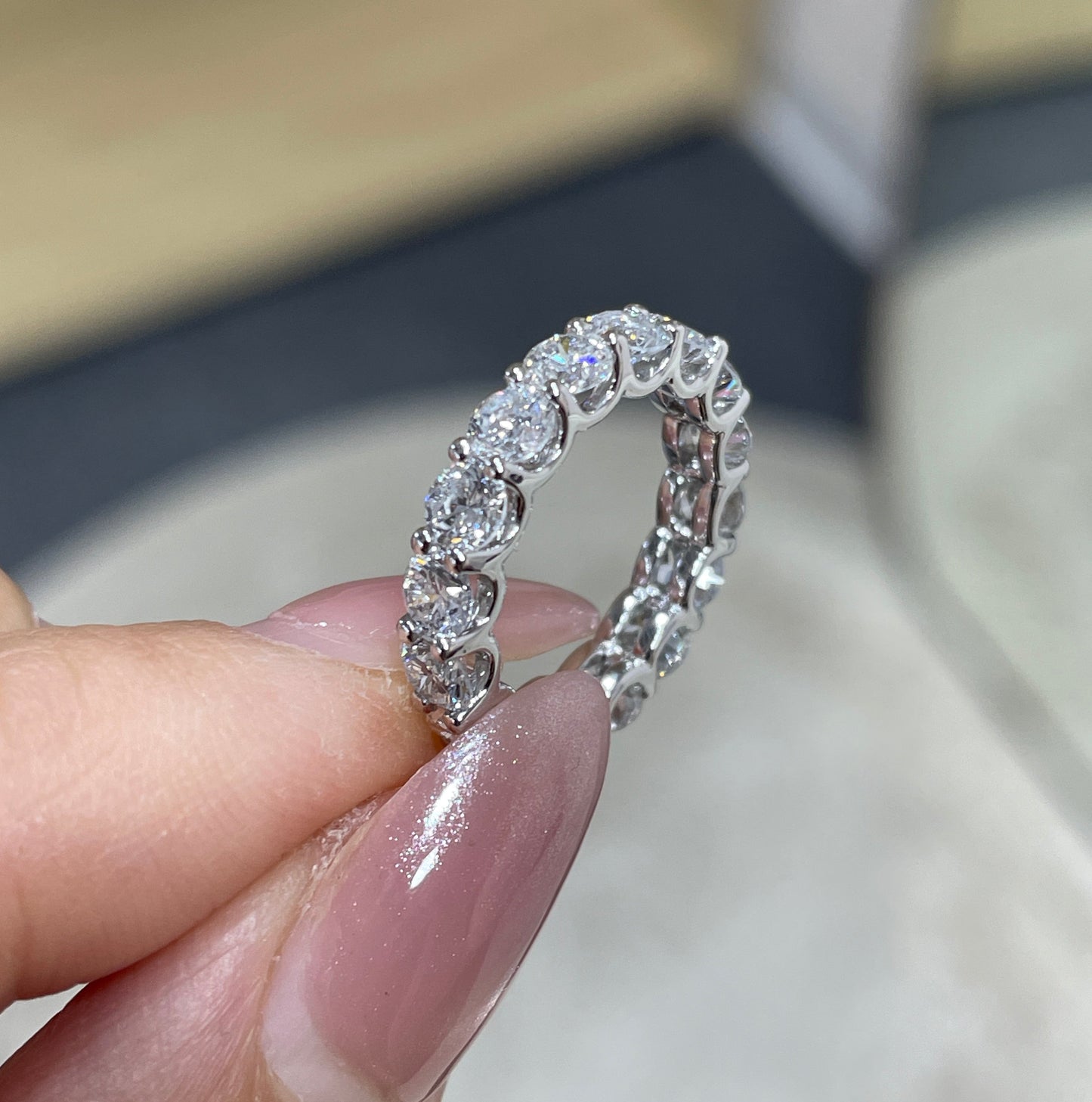 Lab diamond round 2.25ct U-prong full eternity pinky ring